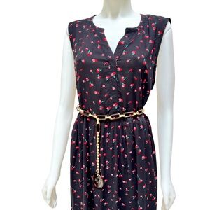 Croft Barrow Sleeveless Cherry Print Midi Swing Sundress Smocked Whimsy Goth XXL